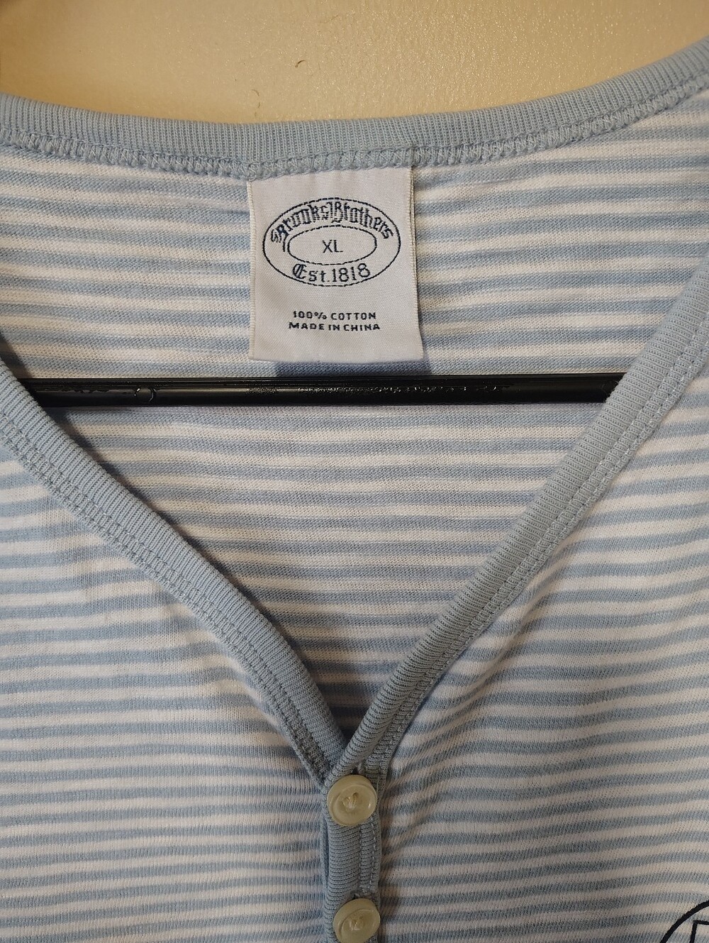 Brooks Brothers Mens Short Sleeve Cotton Button Henley Tee T-Shirt Blue Sz L View 5